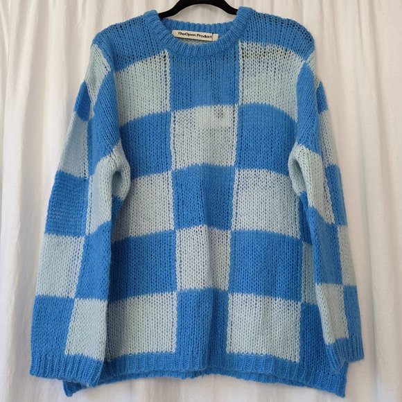 SSENSE Checker Board Blue Sweater Size Extra Large - Picture 5 of 17